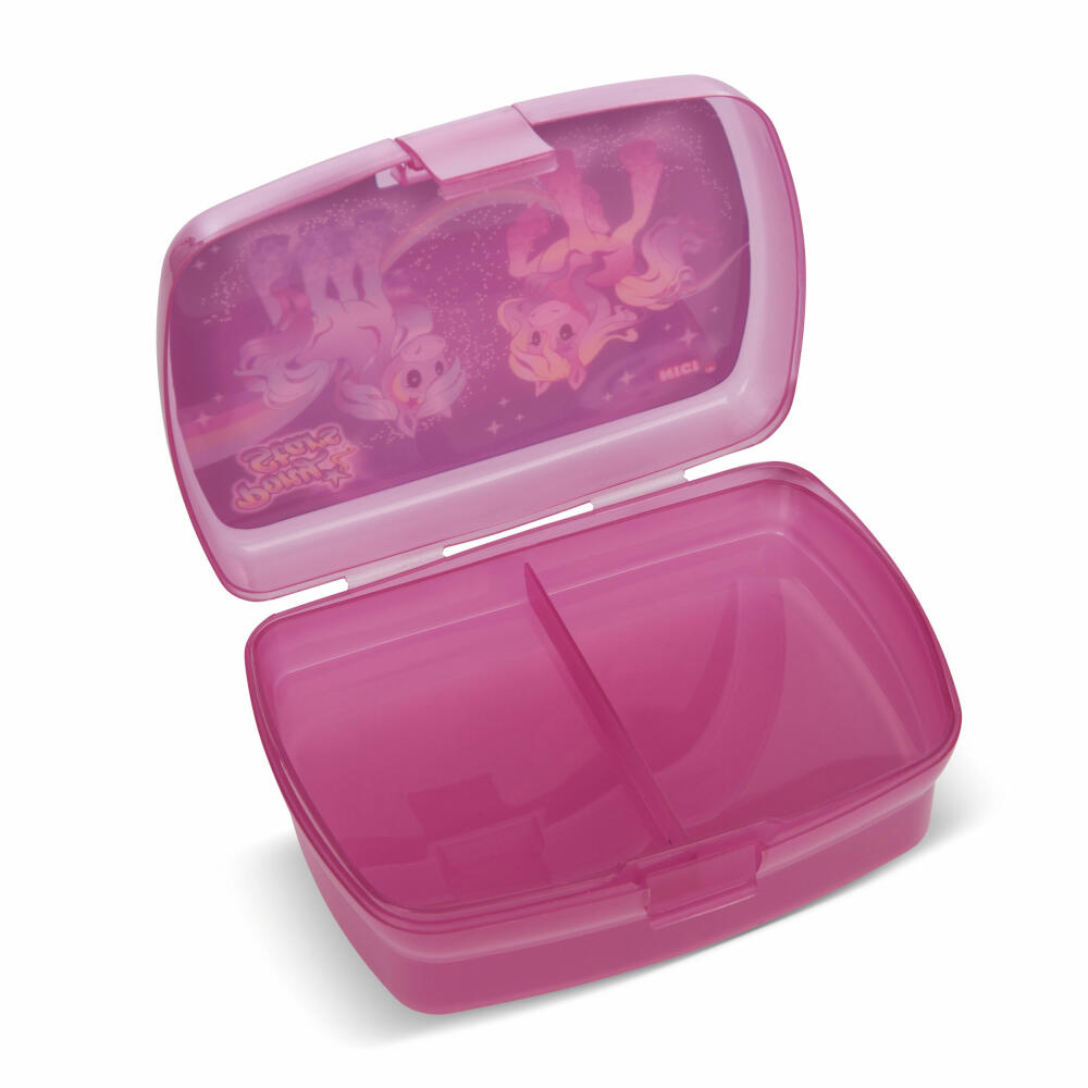 NICI Brotdose Pony Stars, mit Einsatz, Frühstückdose, Lunchbox, Brot Dose, Kunststoff, Pink / Lila, 18 x 12.5 cm, 47926
