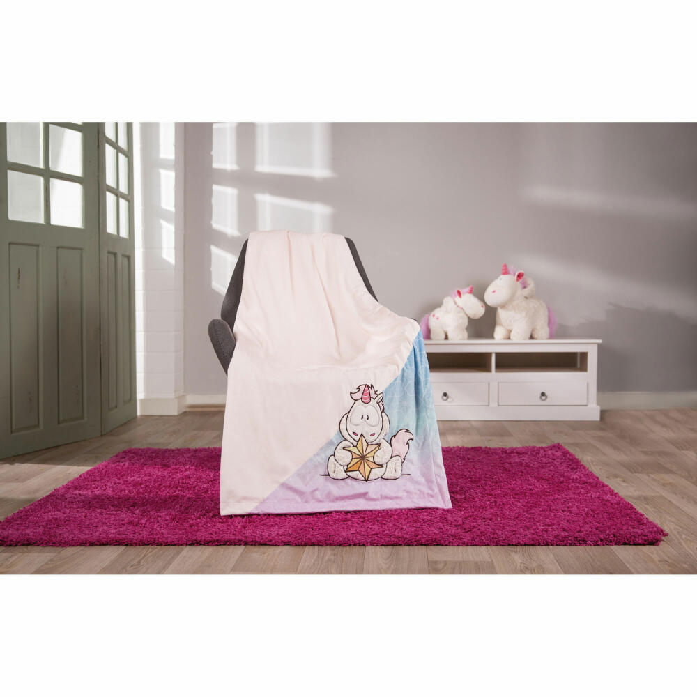 NICI Theodor & Friends Plush Blanket Unicorn Theodor with Snowsuit, Blanket, Cuddly Blanket, Plush / Polyester, 175 x 140 cm, 48170