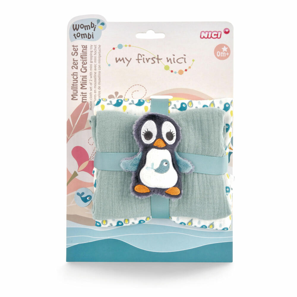 NICI My First NICI Mulltuch mit Greifling Pinguin Watschili, 3-tlg., Greifspielzeug, Spucktuch, Mulltücher, 48048