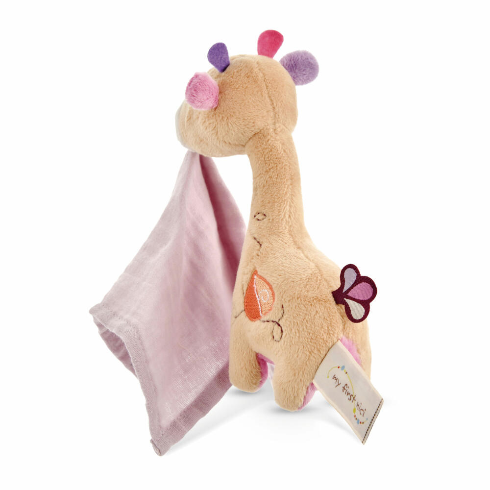 NICI My First NICI cuddly toy giraffe Sasuma 3D with muslin cloth, soft toy, plush toy, stuffed toy, cotton / polyester, 16 cm, 48037