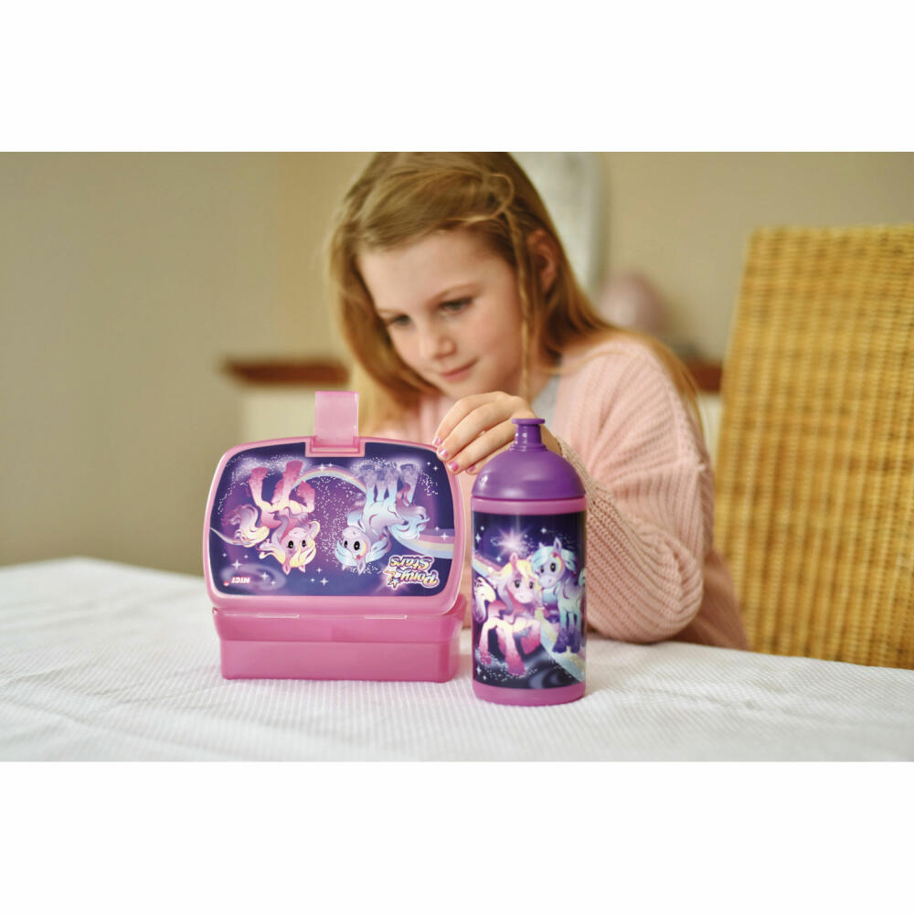 NICI Brotdose Pony Stars, mit Einsatz, Frühstückdose, Lunchbox, Brot Dose, Kunststoff, Pink / Lila, 18 x 12.5 cm, 47926