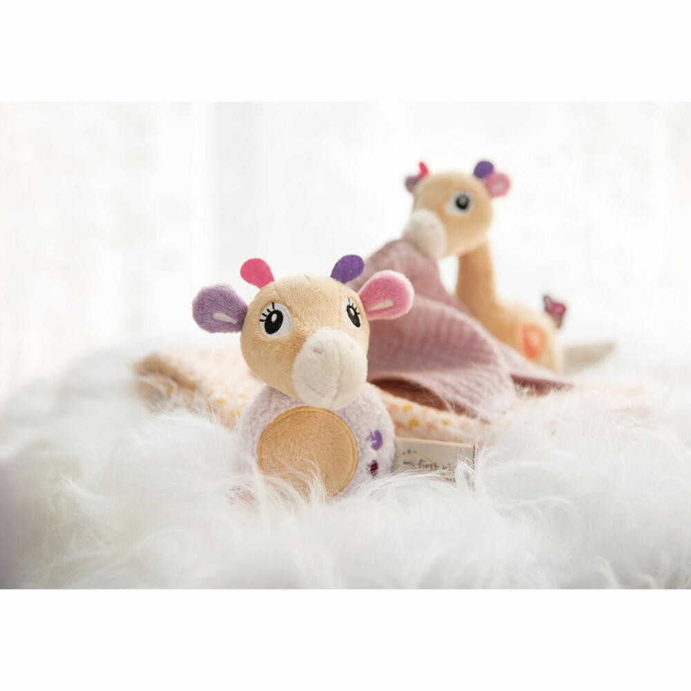 NICI My First NICI cuddly toy giraffe Sasuma 3D with muslin cloth, soft toy, plush toy, stuffed toy, cotton / polyester, 16 cm, 48037