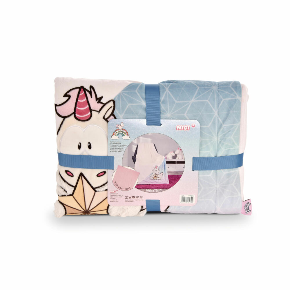 NICI Theodor & Friends Plush Blanket Unicorn Theodor with Snowsuit, Blanket, Cuddly Blanket, Plush / Polyester, 175 x 140 cm, 48170