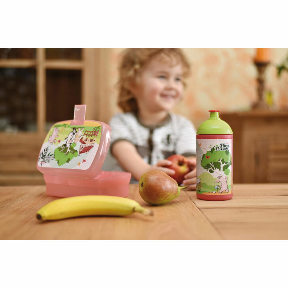 NICI Farm Friends Brotdose, mit Einsatz, Frühstückdose, Lunchbox, Brot Dose, Kunststoff, Rosa, 18 x 12.5 cm, 47805