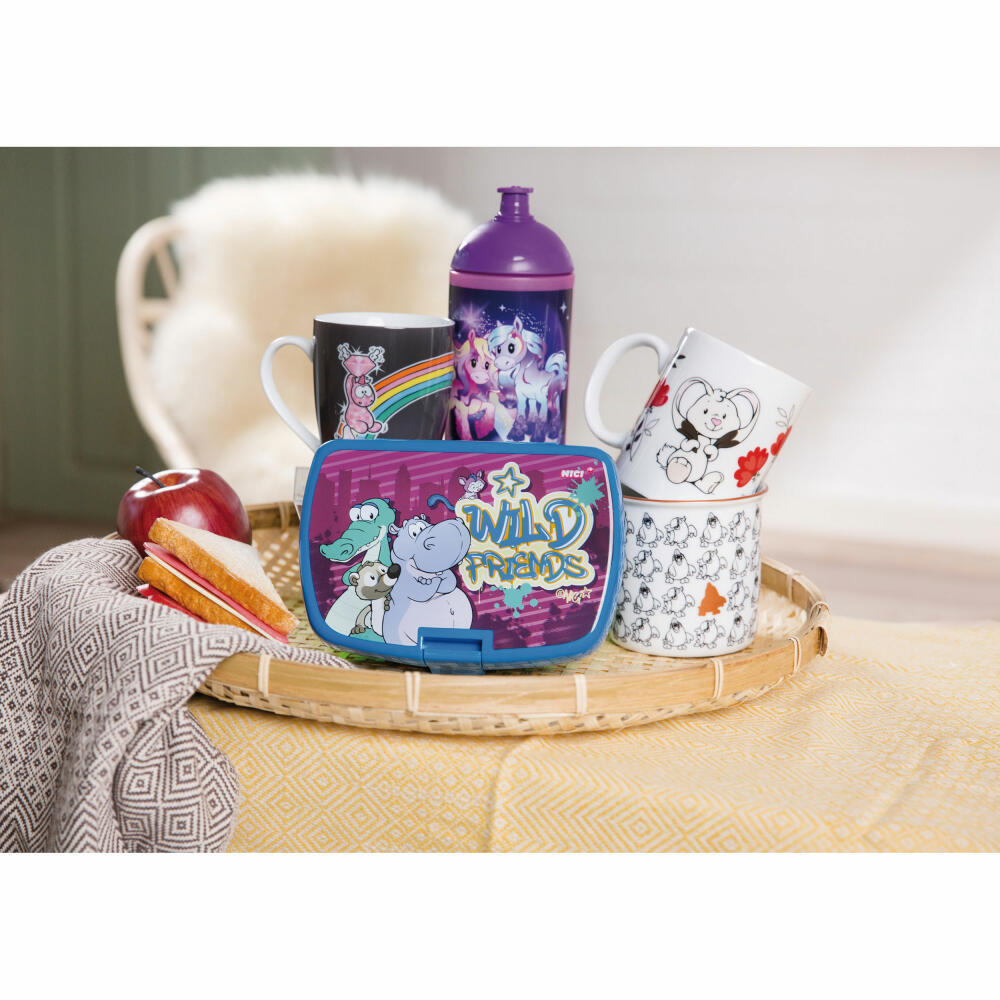 NICI Wild Friends Brotdose, mit Einsatz, Frühstückdose, Lunchbox, Brot Dose, Kunststoff, Blau, 18 x 12.5 cm, 47922