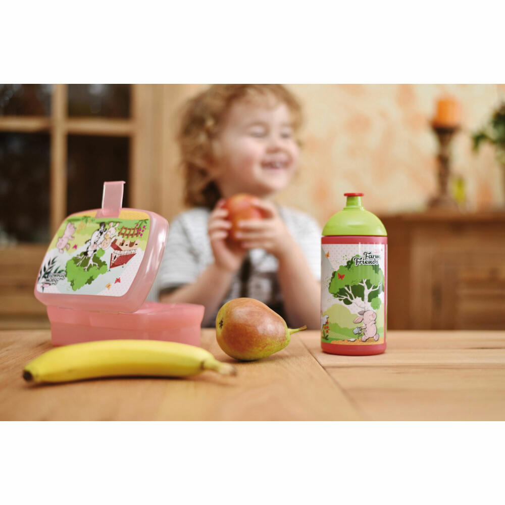 NICI Farm Friends Brotdose, mit Einsatz, Frühstückdose, Lunchbox, Brot Dose, Kunststoff, Rosa, 18 x 12.5 cm, 47805