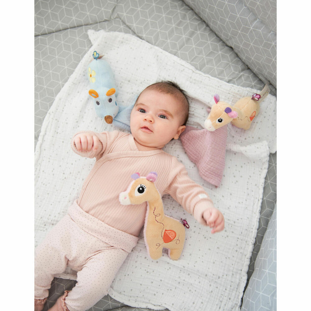 NICI My First NICI cuddly toy giraffe Sasuma 3D with muslin cloth, soft toy, plush toy, stuffed toy, cotton / polyester, 16 cm, 48037