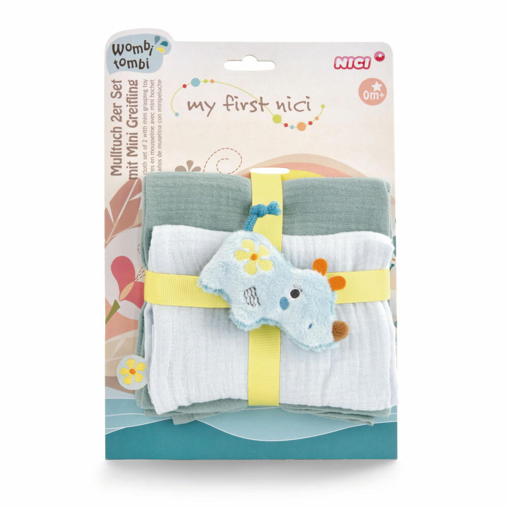 NICI My First NICI Mulltuch mit Greifling Nashorn Manuffi, 3-tlg., Greifspielzeug, Spucktuch, Mulltücher, 48046