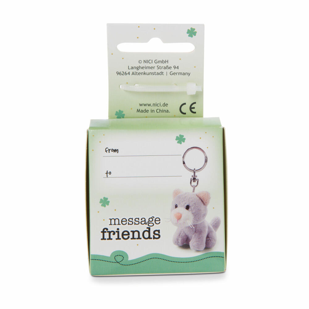 NICI Message Friends Cat Small Lucky Charm Keyring, Key Pendant, Bag Pendant, 6 cm, 48126