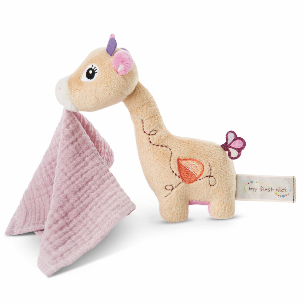 NICI My First NICI cuddly toy giraffe Sasuma 3D with muslin cloth, soft toy, plush toy, stuffed toy, cotton / polyester, 16 cm, 48037