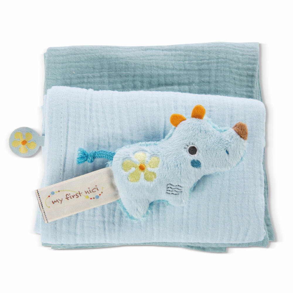 NICI My First NICI Mulltuch mit Greifling Nashorn Manuffi, 3-tlg., Greifspielzeug, Spucktuch, Mulltücher, 48046