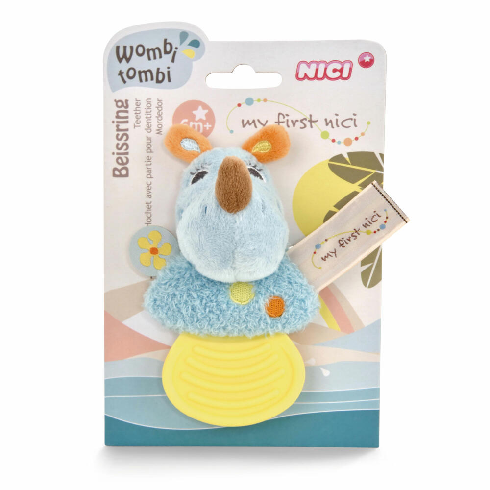NICI My First NICI Beißring Nashorn Manuffi, Kauring, Greifing, Greifspielzeug, Zahnungshilfe, Baby, 12 cm, 48042