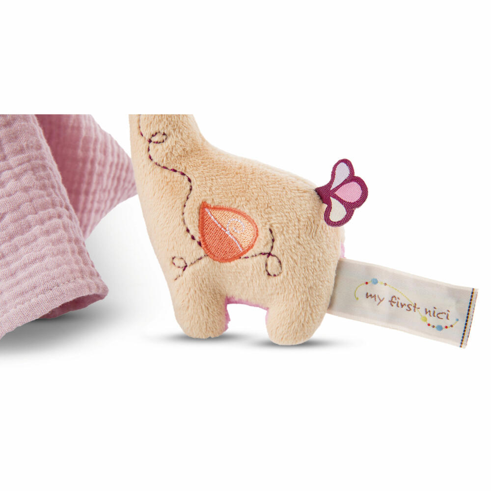 NICI My First NICI cuddly toy giraffe Sasuma 3D with muslin cloth, soft toy, plush toy, stuffed toy, cotton / polyester, 16 cm, 48037