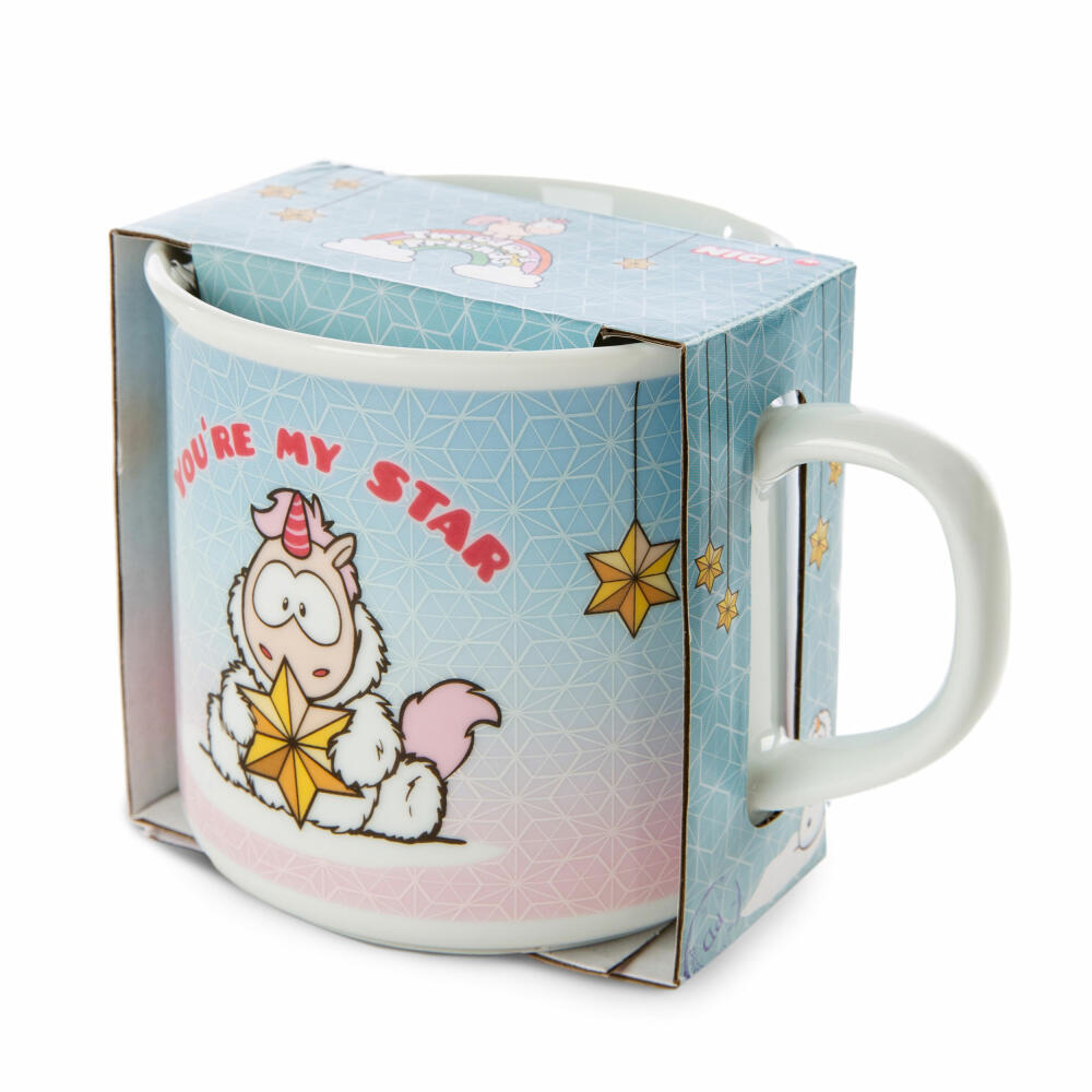 NICI Theodor & Friends Tasse Einhorn Theodor mit Schneeanzug, Kaffeetasse, Teetasse, Becher, Porzellan, 400 ml , 48178