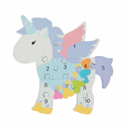 NICI Number Puzzle Unicorn, Educational Toy, Toy, Orange Tree Toys, Wood, Colorful, 46015