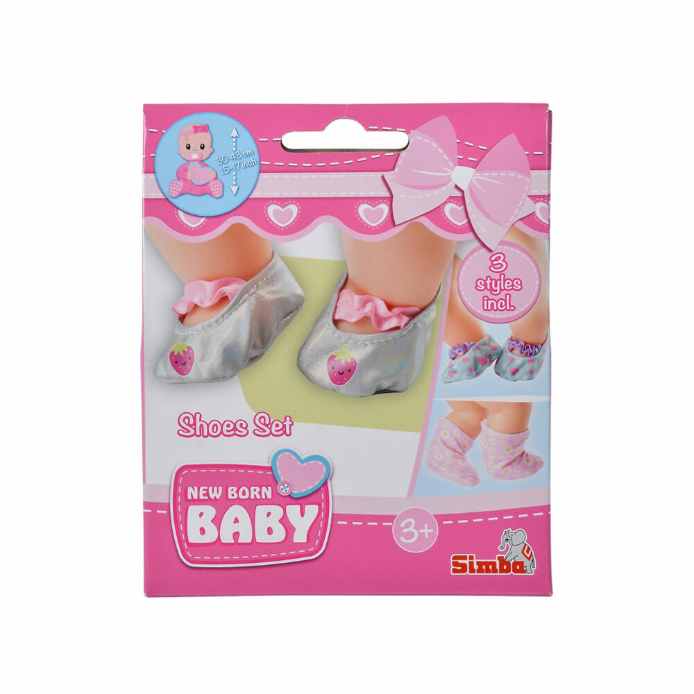 Simba New Born Baby Shoe Set, 3 Pairs, Doll Shoes, Doll Accessories, Doll Shoes, 105560017