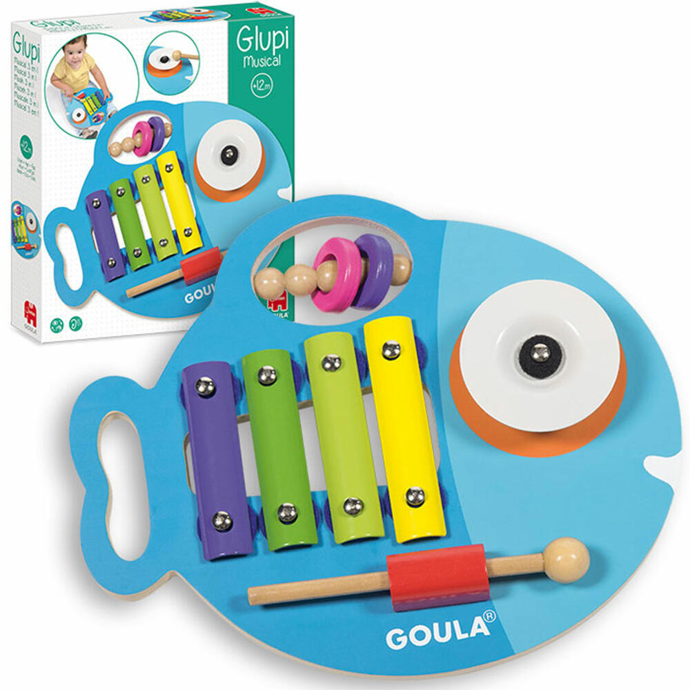 Jumbo Games GOULA Glupi Music 3 in 1, Xylophone, Rattle, Cymbal, Instrument, Children, Wood, 53143