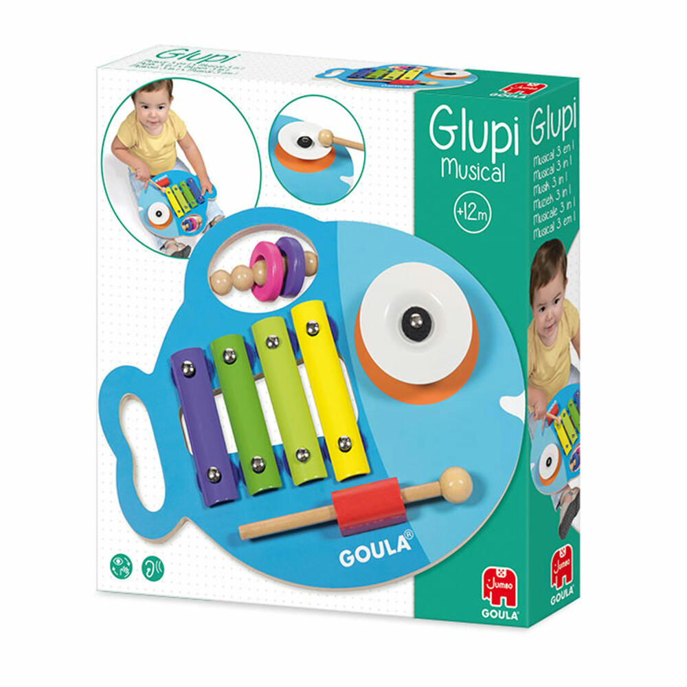 Jumbo Games GOULA Glupi Music 3 in 1, Xylophone, Rattle, Cymbal, Instrument, Children, Wood, 53143
