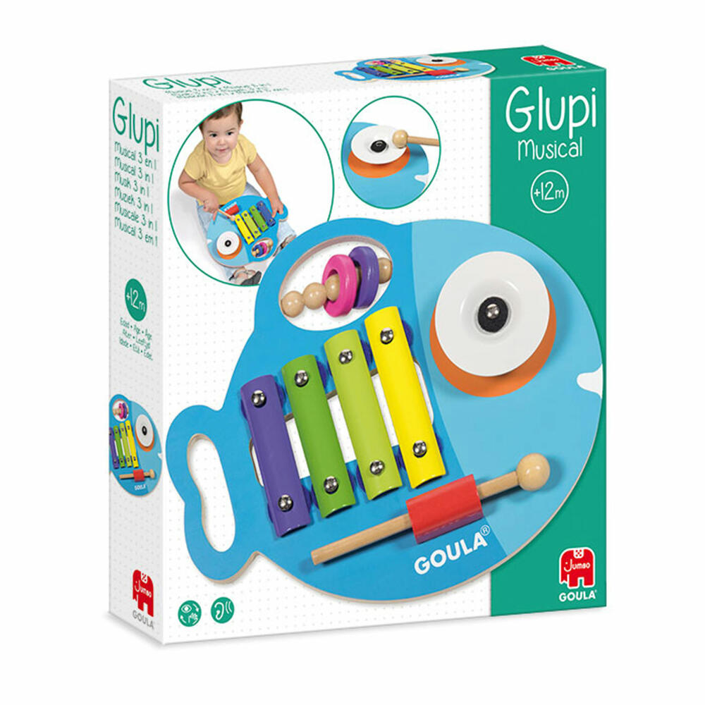Jumbo Games GOULA Glupi Music 3 in 1, Xylophone, Rattle, Cymbal, Instrument, Children, Wood, 53143