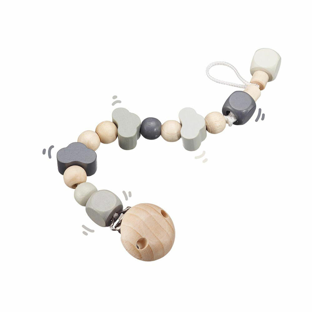 Selecta Toy Cloud Happiness Pacifier Chain, Pacifier Chain, Toddler Game, Toddler Toy, Wood, Grey, 21 cm, 64006