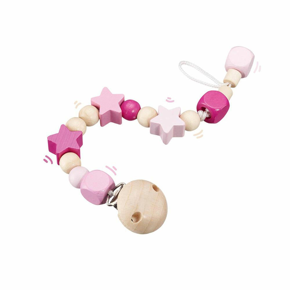 Selecta Spielzeug Sternchenglück pacifier chain, pacifier chain, toddler game, toddler toy, wood, pink, 21 cm, 64013