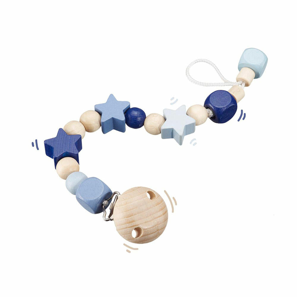 Selecta Spielzeug Sternchenglück pacifier chain, pacifier chain, toddler game, toddler toy, wood, blue, 21 cm, 64014