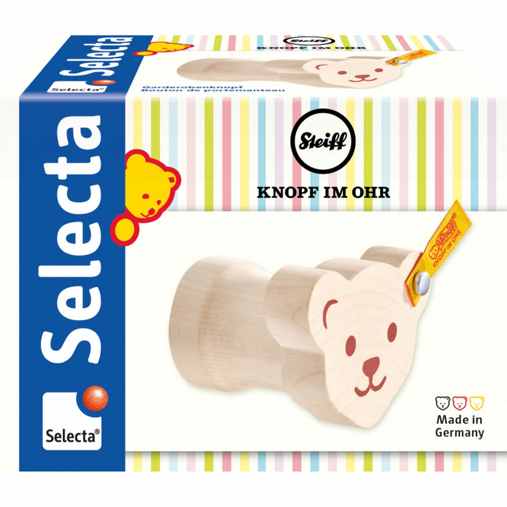 Selecta Steiff Garderobenknopf, Garderobe, Wandgarderobe, Wandhaken, Garderobenhaken, 6.5 cm, 64311