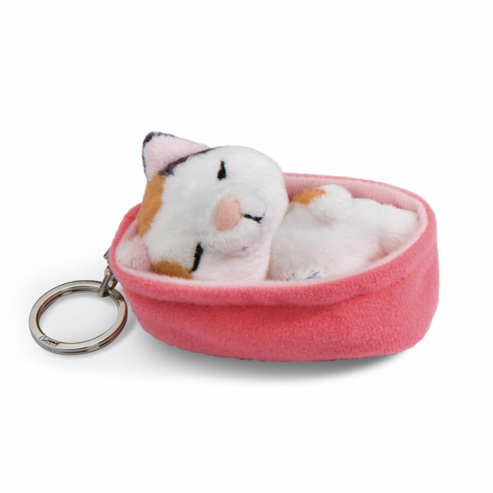 NICI Sleeping Pets Katze Dreifarbig Schlüsselanhänger, Schlüssel Anhänger, Glücksbringer, 8 cm, 48842