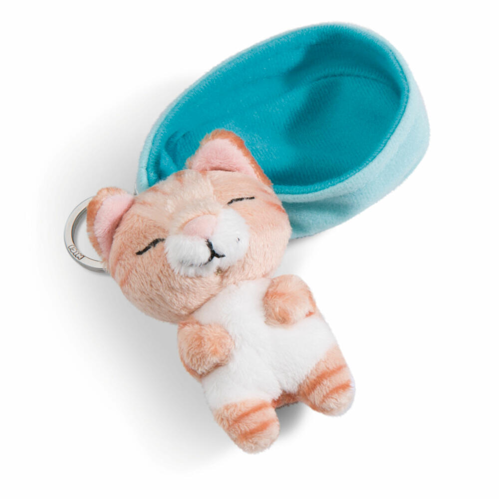 NICI Sleeping Pets Katze Schlüsselanhänger, Schlüssel Anhänger, Glücksbringer, Braun Getigert, 8 cm, 48837