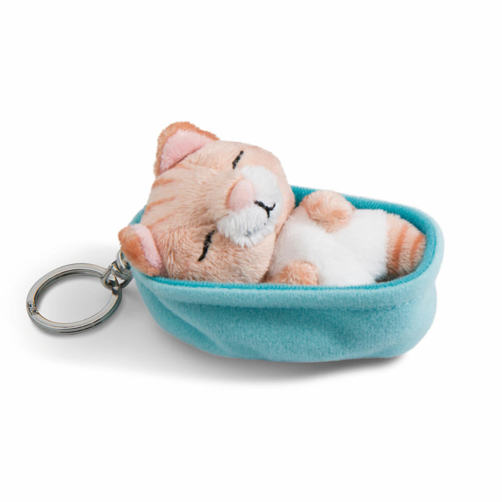 NICI Sleeping Pets Katze Schlüsselanhänger, Schlüssel Anhänger, Glücksbringer, Braun Getigert, 8 cm, 48837