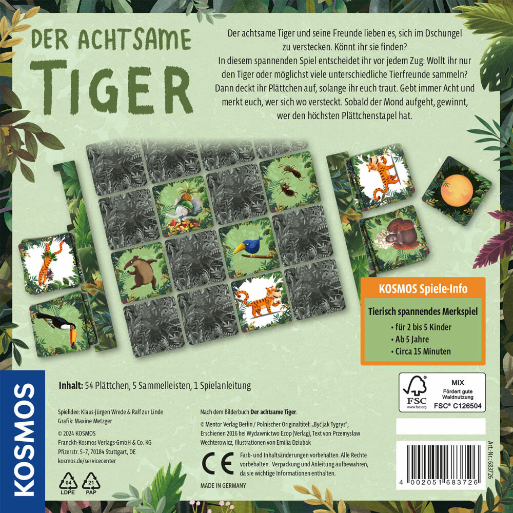 KOSMOS The Mindful Tiger, memory game, memory game, children's game, from 5 years, 683726