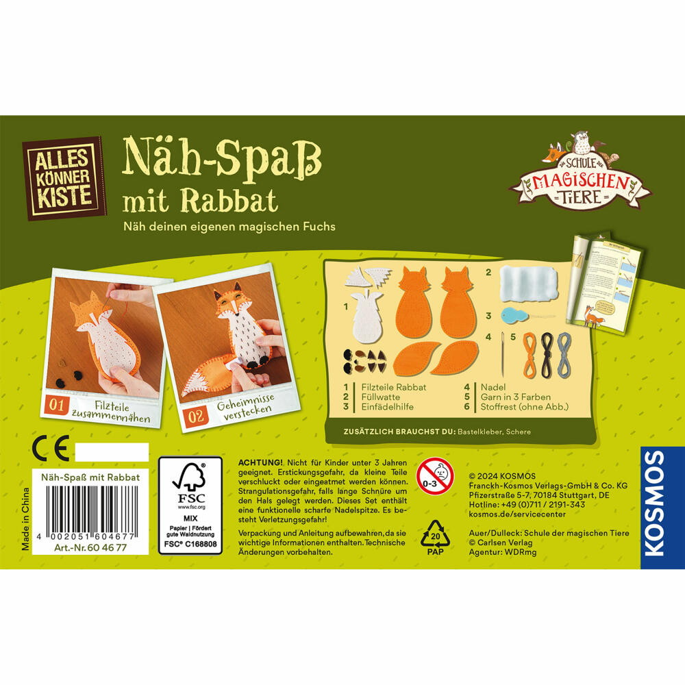 KOSMOS AllesKönnerKiste The School of Magical Animals - Sewing Fun with a Discount, Sewing, Sewing Set, Craft Set, from 8 Years, 604677