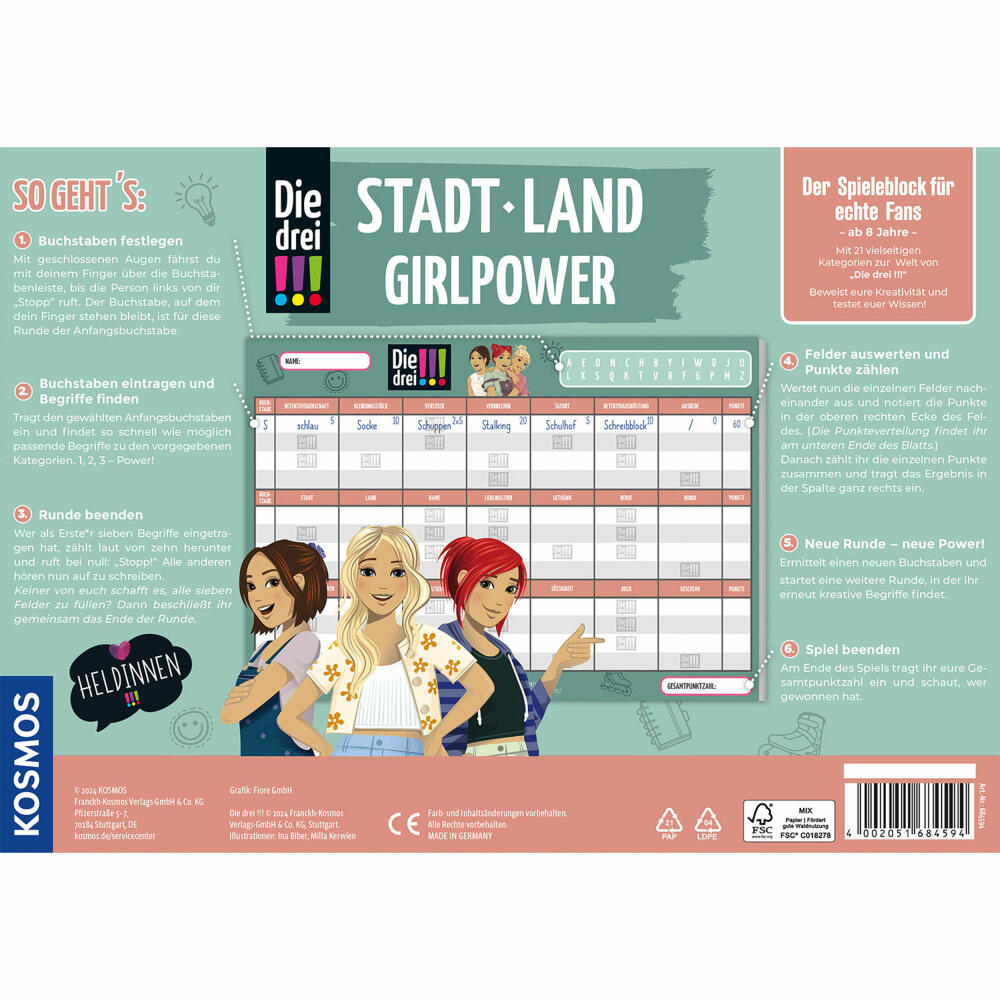 KOSMOS The three !!! City Country Girlpower, knowledge game, board game, from 8 years, 684594