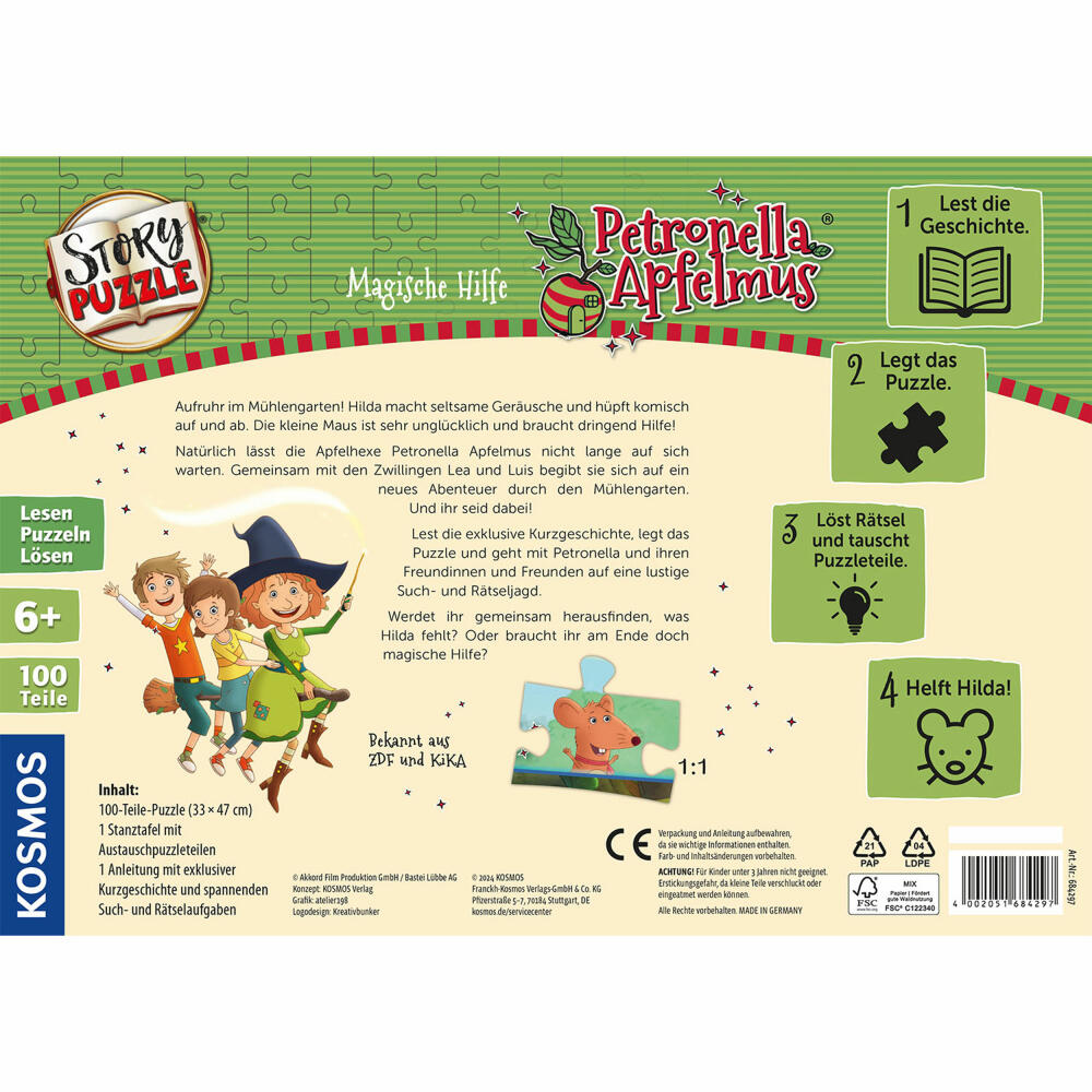 KOSMOS Puzzle Petronella Apfelmus 100 pieces, puzzle game, story, short story, children's game, from 6 years, 684297