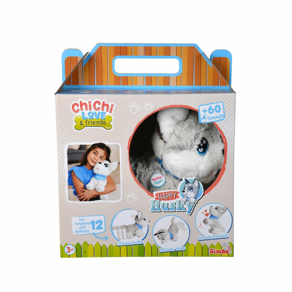 Simba ChiChi Love Happy Husky, electronic cuddly toy, plush dog, dog with function, toy, 105890050