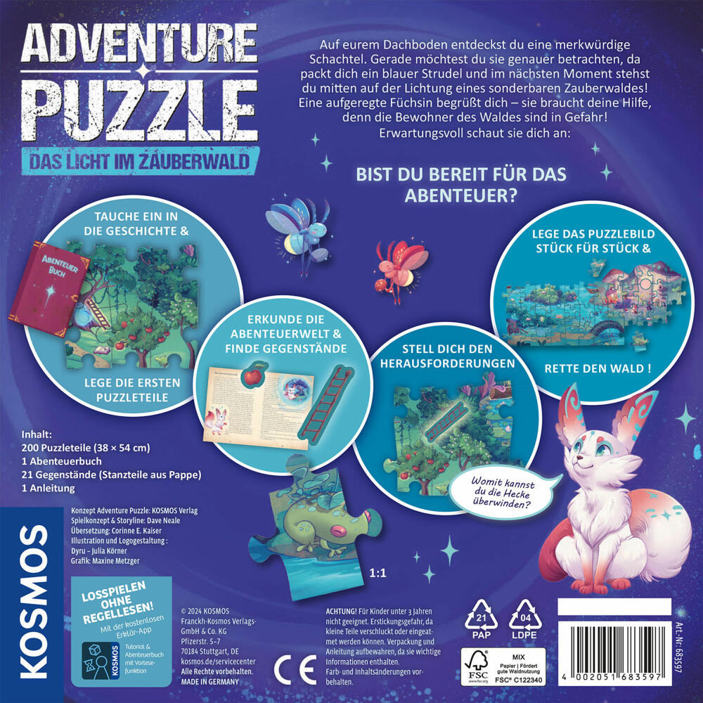 KOSMOS Adventure Puzzle The Light in the Magic Forest, Interactive Adventure Game, Puzzle Game, Children, Ages 8 and Up, 683597
