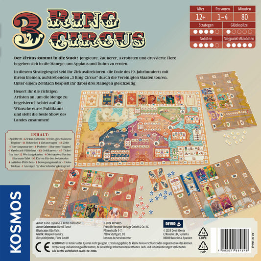 KOSMOS 3 Ring Circus, Brettspiel, Gesellschaftsspiel, Strategiespiel, ab 12 Jahren, 684648