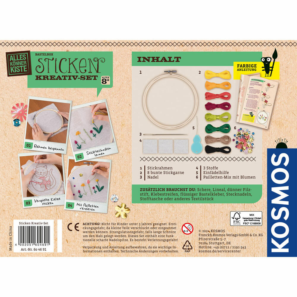 KOSMOS AllesKönnerKiste Embroidery Creative Set, Embroidery Set, Embroidery Frame, DIY, from 8 years, 604691