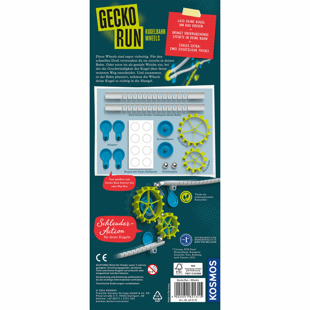 KOSMOS Gecko Run Wheels extension, addition, marble run, accessories, from 8 years, 621315