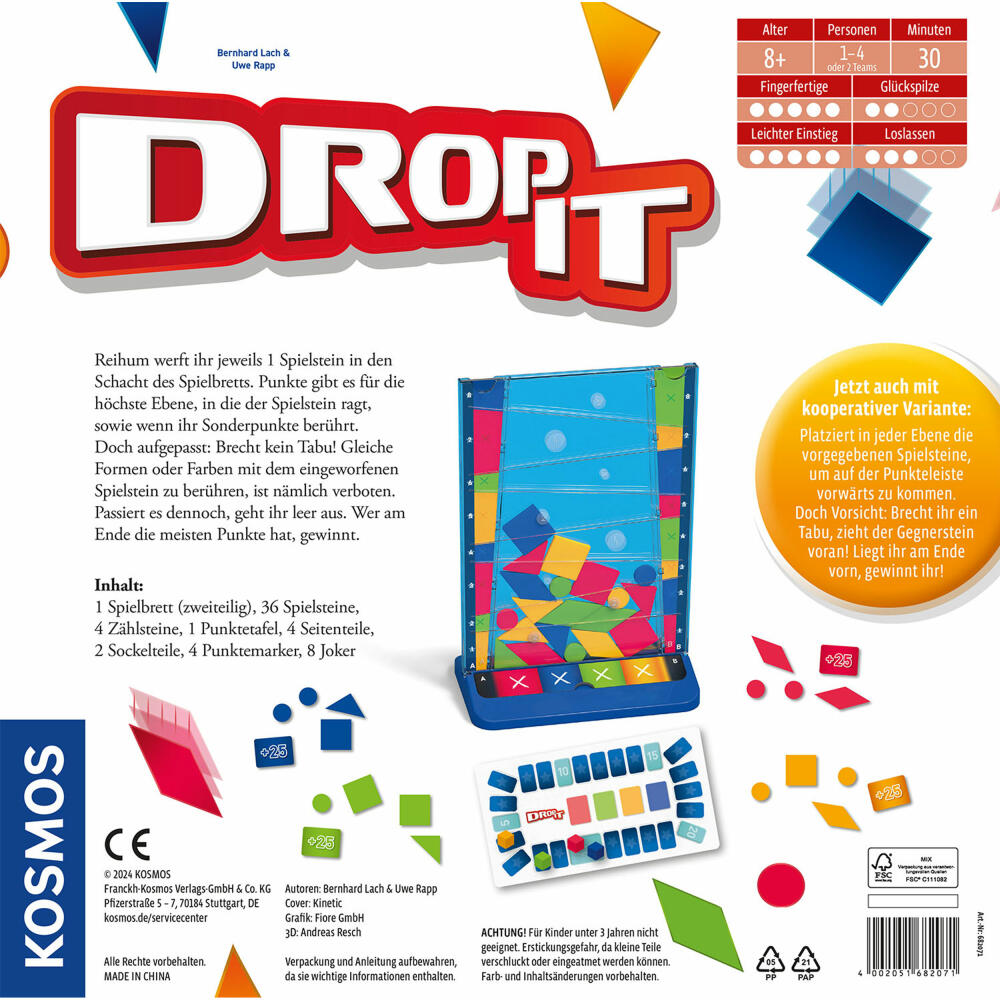 KOSMOS Drop it, family game, board game, skill game, ages 8 and up, 682071