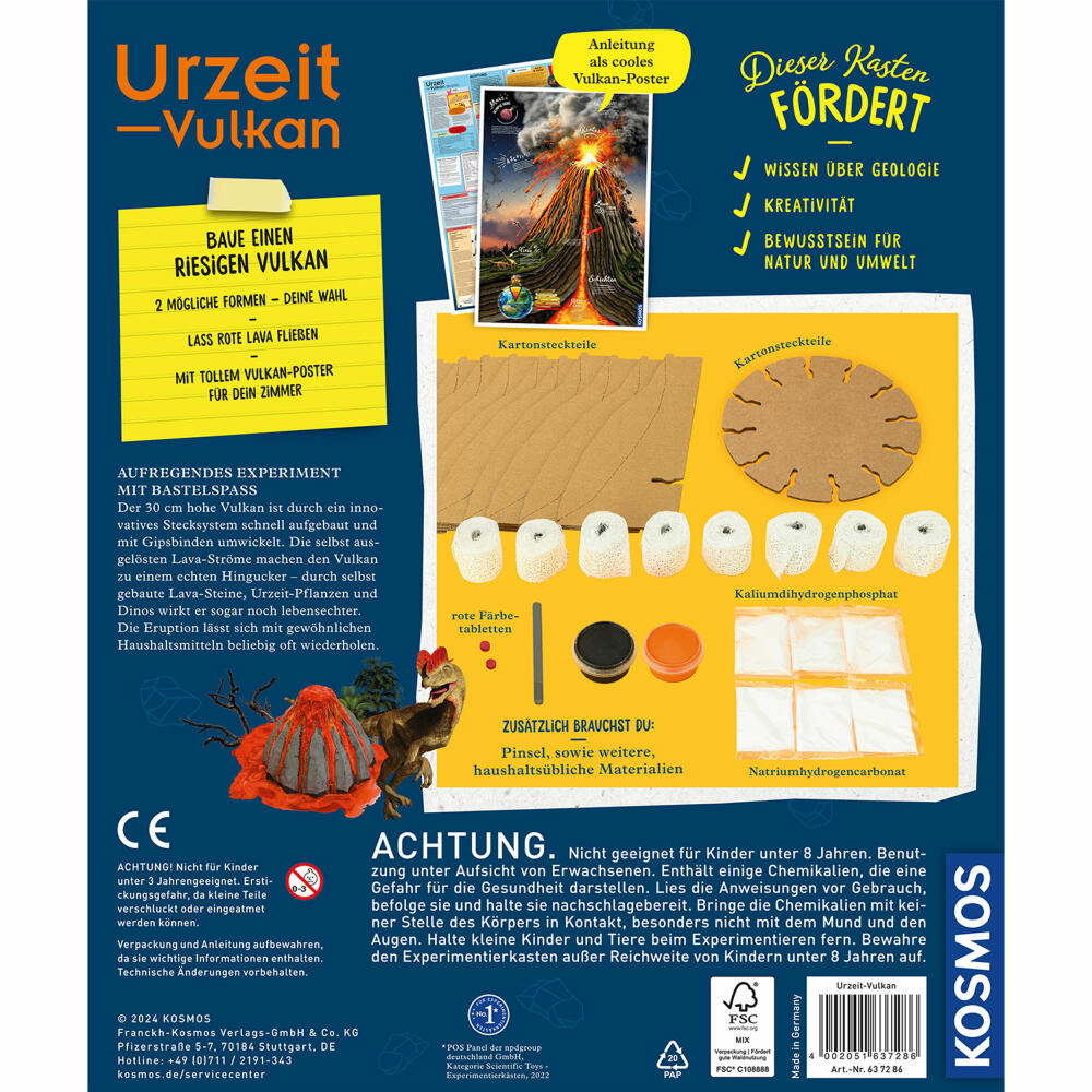 KOSMOS Prehistoric Volcano, Experiment Kit, Volcanic Eruption, Construction Kit, Crafting, Ages 8 and Up, 637286