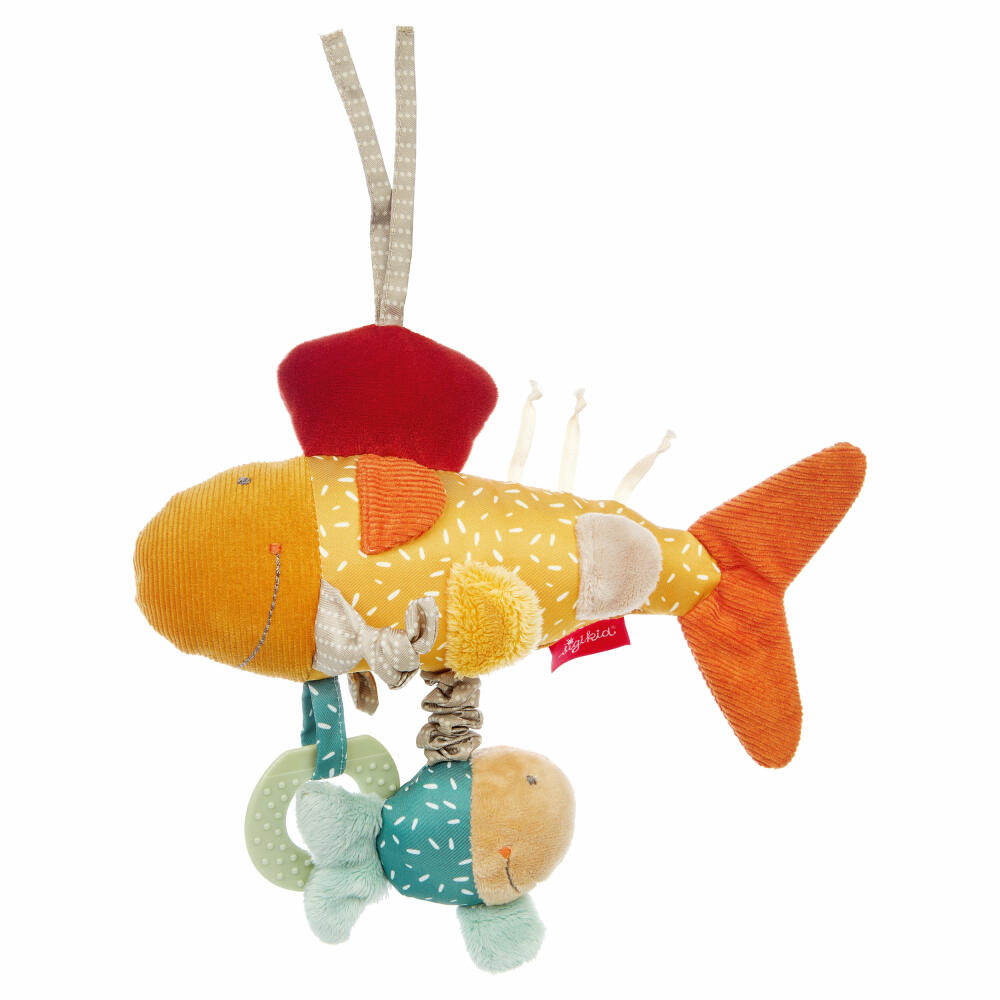 sigikid PlayQ Anhänger Fisch Yellow, Rassel, Babyspielzeug, Baby Spielzeug, für Babyschale, Kinderwagen, Gelb, 43325
