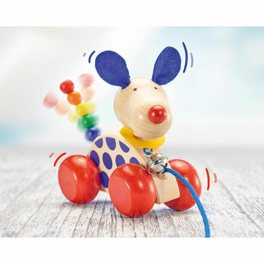 Selecta Toy Nico Pull-Along Dog, Push Toy, Toddler Game, Toddler Toy, Wood, 12 cm, 62026