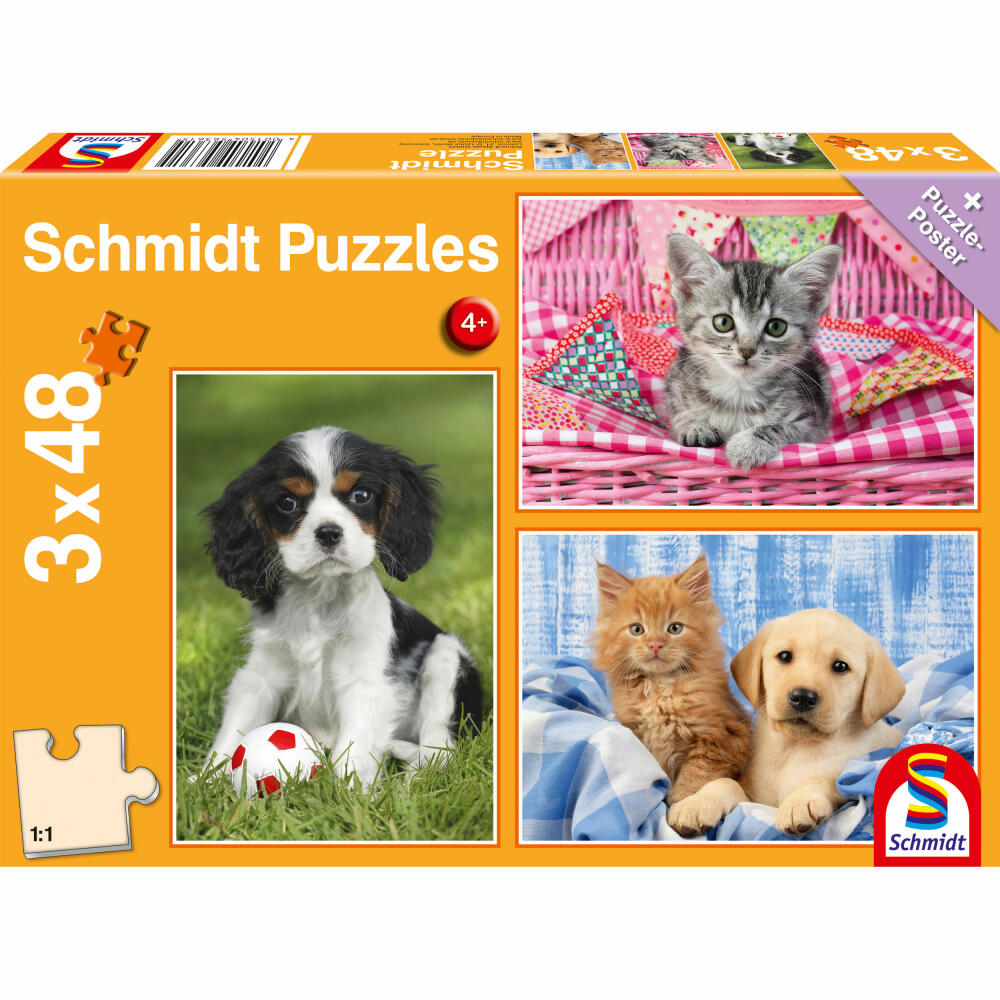 Schmidt Spiele Children's Puzzle Standard My Favorite Pet Babies, Children's Puzzle, 3 x 48 pieces, 56361