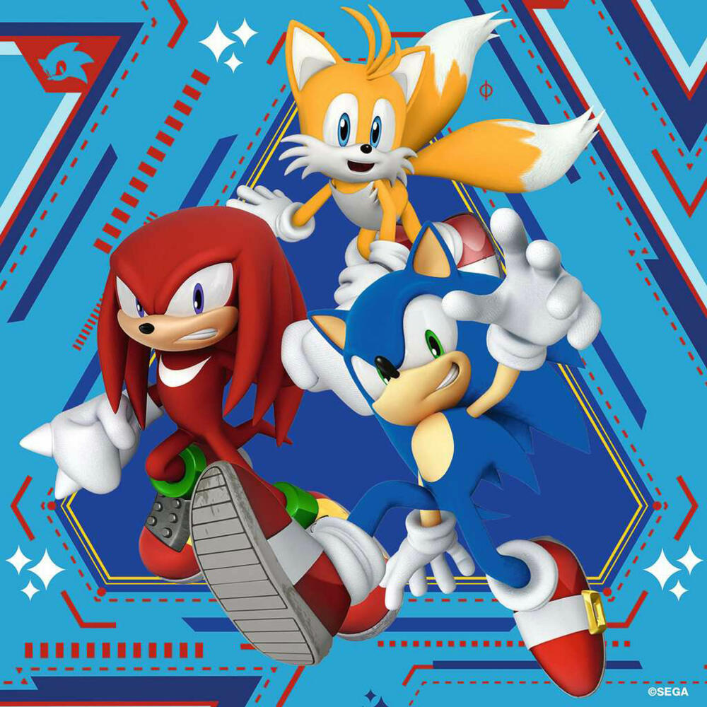 Ravensburger Die Abenteuer von Sonic, 3 x 49 Teile, Kinderpuzzle, Kinder Puzzle, ab 5 Jahren, 12001133