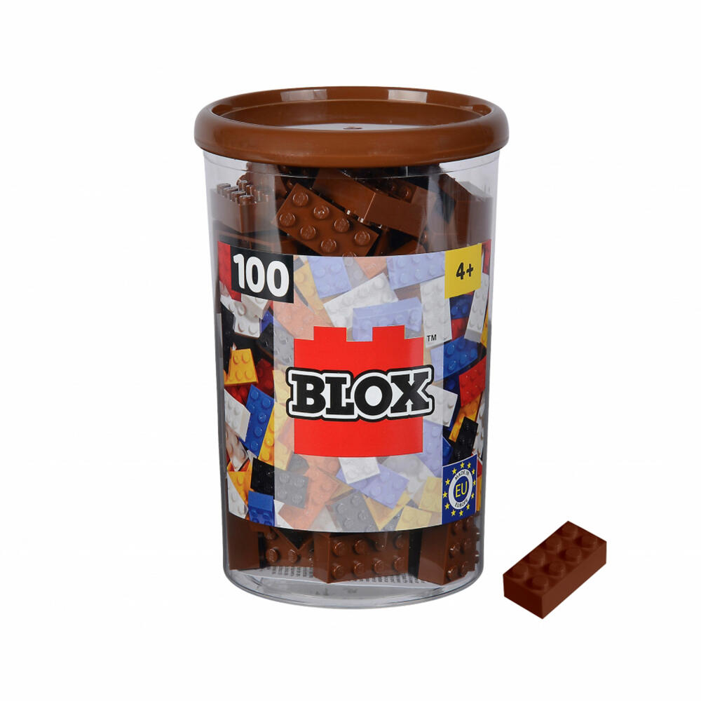 Simba Blox 100 Brown 8-Piece Bricks in a Tin, Building Blocks, Interlocking Bricks, Toys, Compatible with Well-Known Building Bricks, 100 Pieces, 104114543