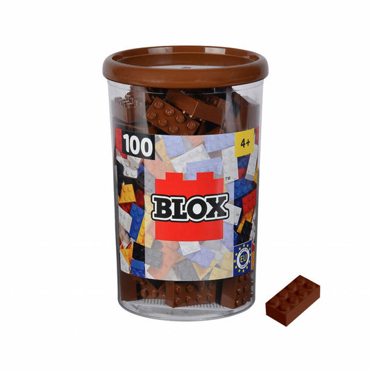 Simba Blox 100 Brown 8-Piece Bricks in a Tin, Building Blocks, Interlocking Bricks, Toys, Compatible with Well-Known Building Bricks, 100 Pieces, 104114543
