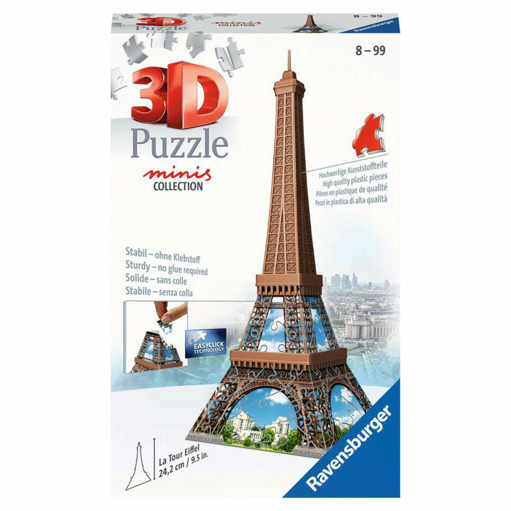 Ravensburger 3D Puzzle Mini Eiffel Tower, three-dimensional puzzle, 54 pieces, 12536