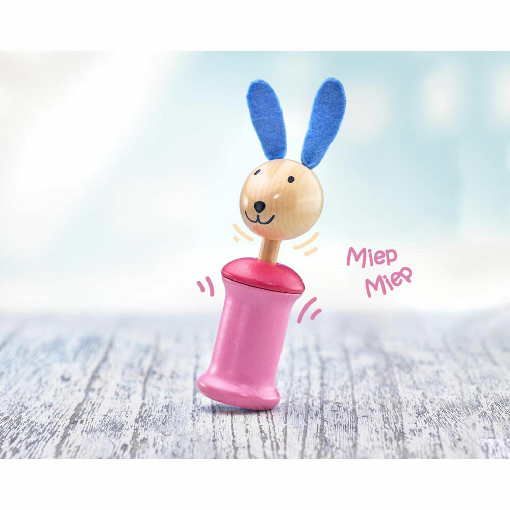 Selecta Spielzeug Anni Hase Grasping Toy with Squeaker, Rattle, Baby Game, Baby Toy, Wood, 17 cm, 61057