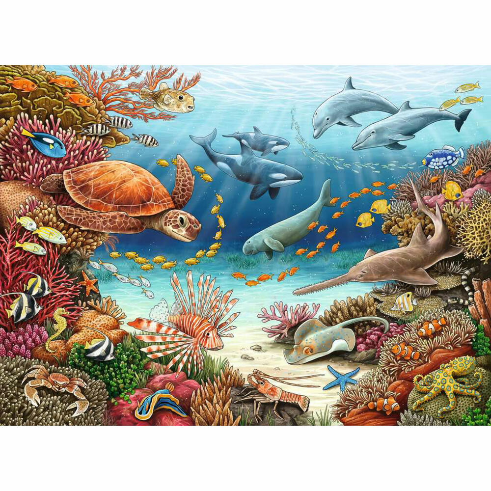 Ravensburger Why? How? What for? Sea creatures on the coral reef, 150 pieces XXL, children's puzzle, children's puzzle, from 7 years, 13411